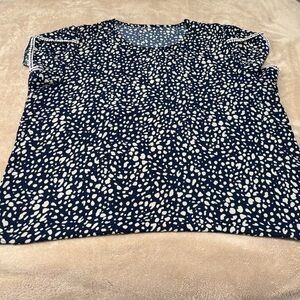 Blue/White Boho Top, Puff Sleeve